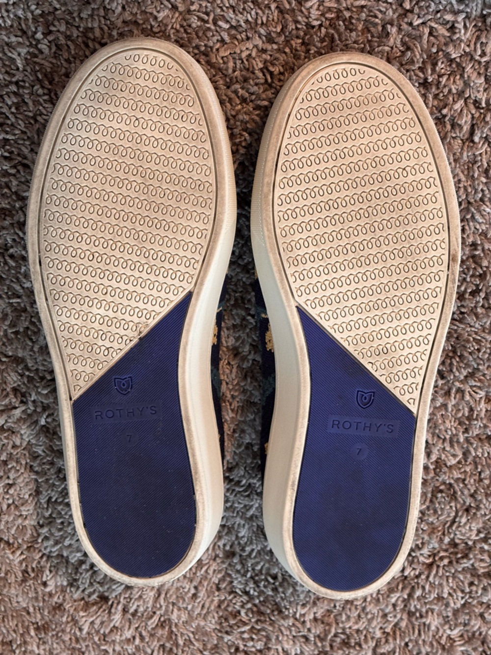 Rothy’s Camo Slip-On Sneakers Size 7 Navy Green Gold Washable Knit - Picture 8 of 8